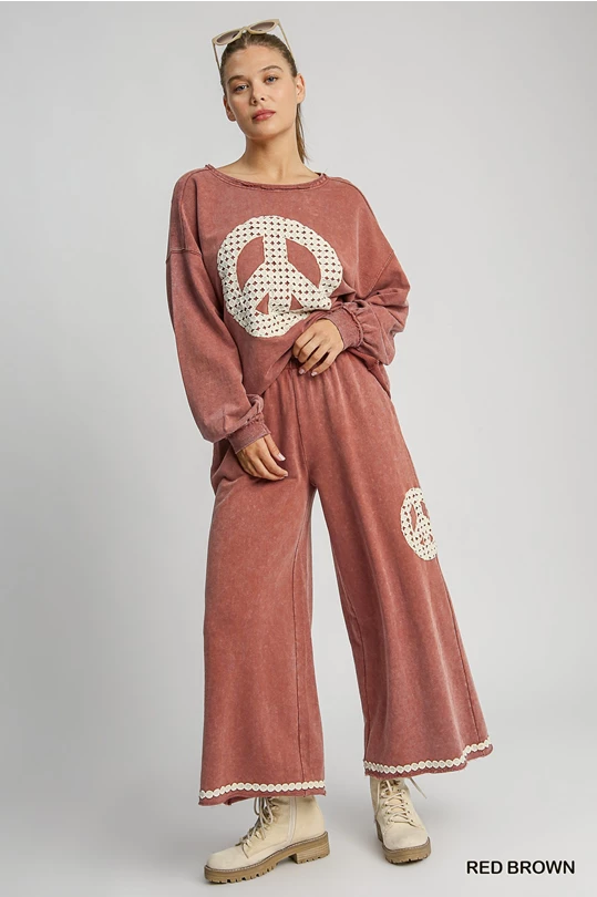 Marsala Peaceful And Pretty Acid Wash Pant