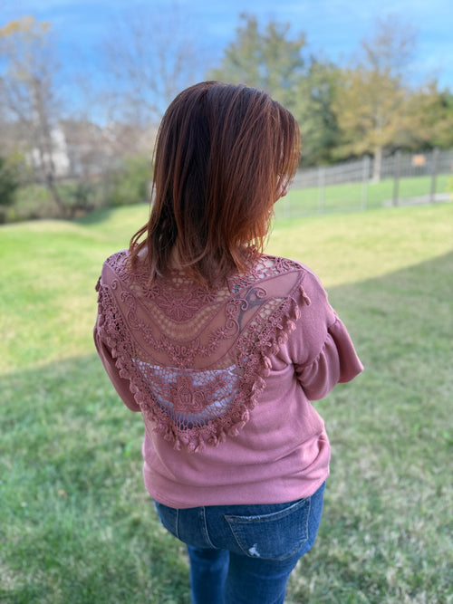 Marsala Love At First Sight Open Lace Back Top