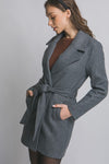 Grey Wrap Coat With Tie & Pockets