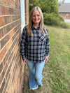 Navy Fall Casual Plaid Top