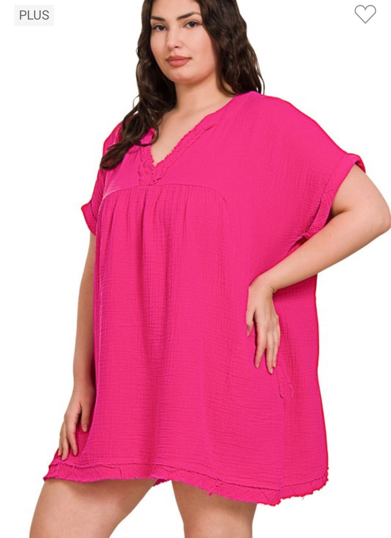 Hot Pink Summer Gal Gauze Dress