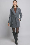 Grey Wrap Coat With Tie & Pockets