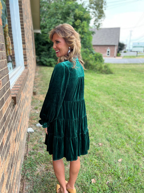 Green October Air Velvet Dress