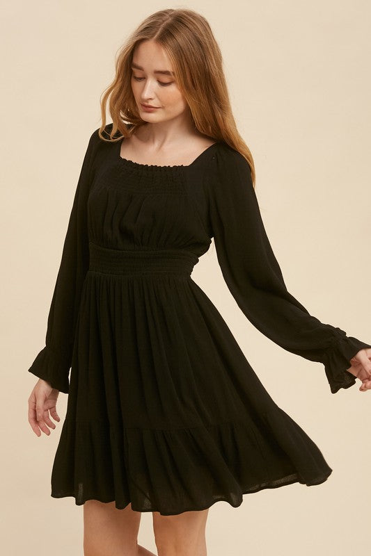 Black At Dawn Smock Waist Dress