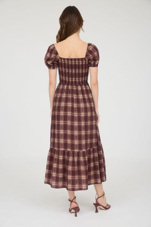 Wine Fall Together Plaid Midi Dress