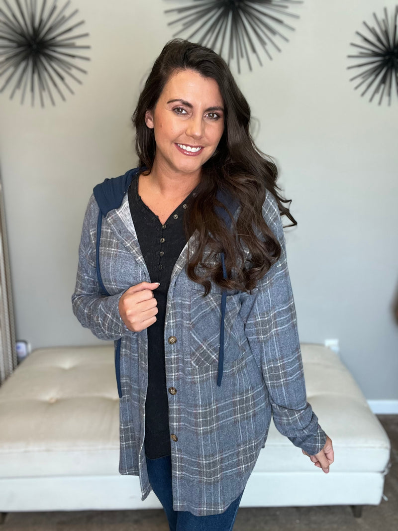 Navy Autumn Brunch Plaid Shacket