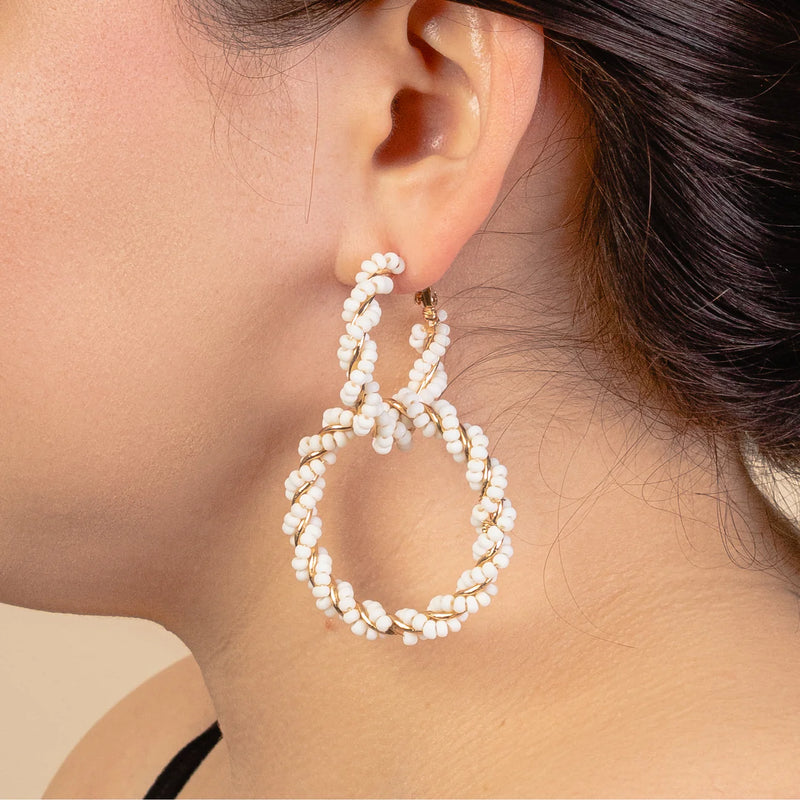 White Hoop Earrings