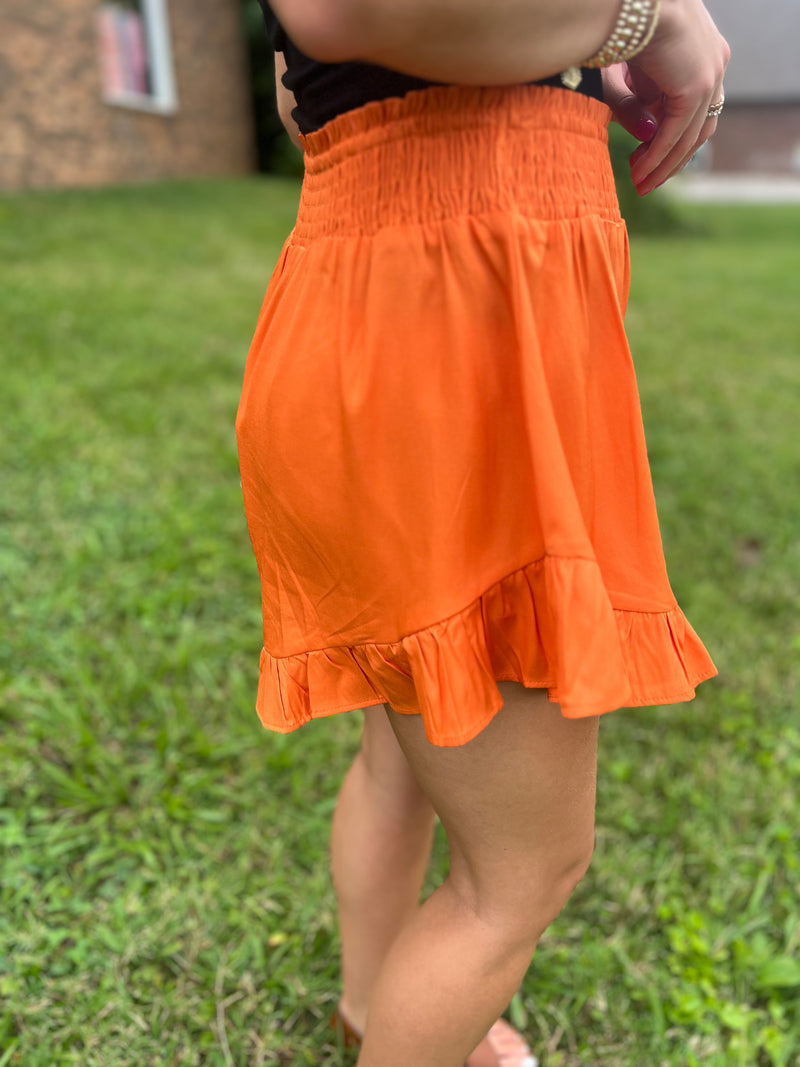 Orange Game Day Ruffle Shorts