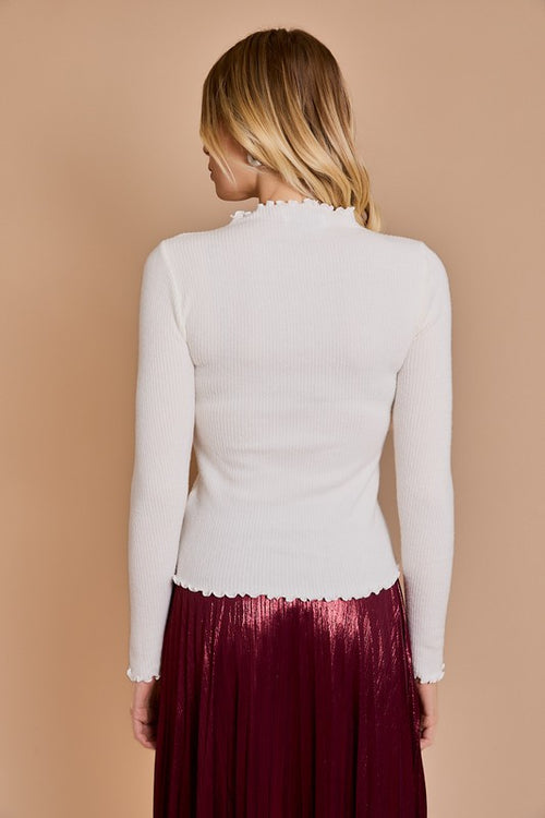 Ivory Draw The Line Ribbed Mock Neck Top