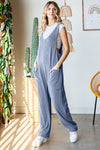 Blue Road Trippin Ribbed Jumpsuit With Adjustable Back