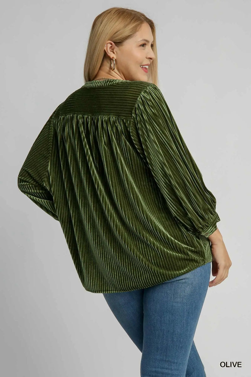 Olive The Story Goes Velvet Button Down Top