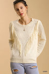 Cream Wild West Fringe Light Weight Sweater
