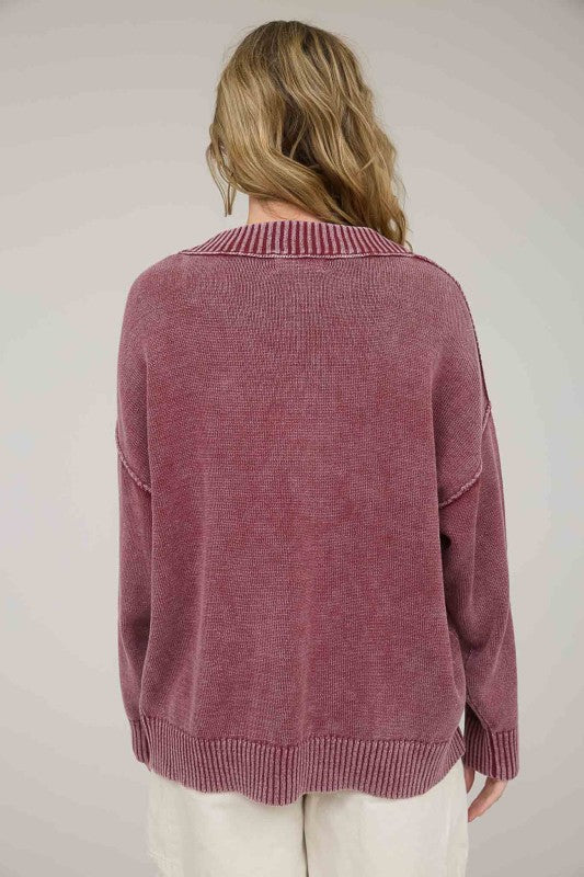 Wine Southern Charm Mineral Wash Sweater