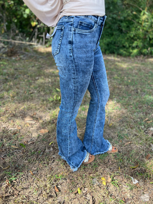 Acid Washed Away Flare Jeans
