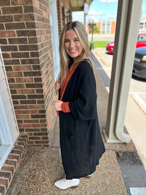 Black Cover List Waffle Cardigan