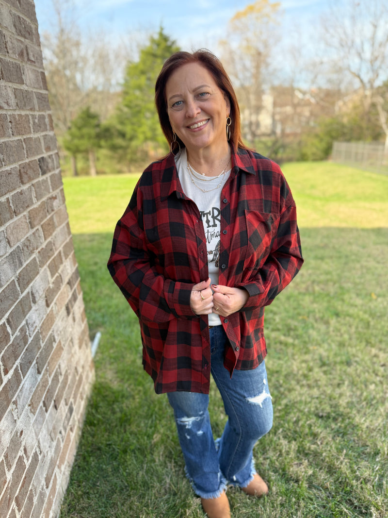 Red Christmas Movies Plaid Top