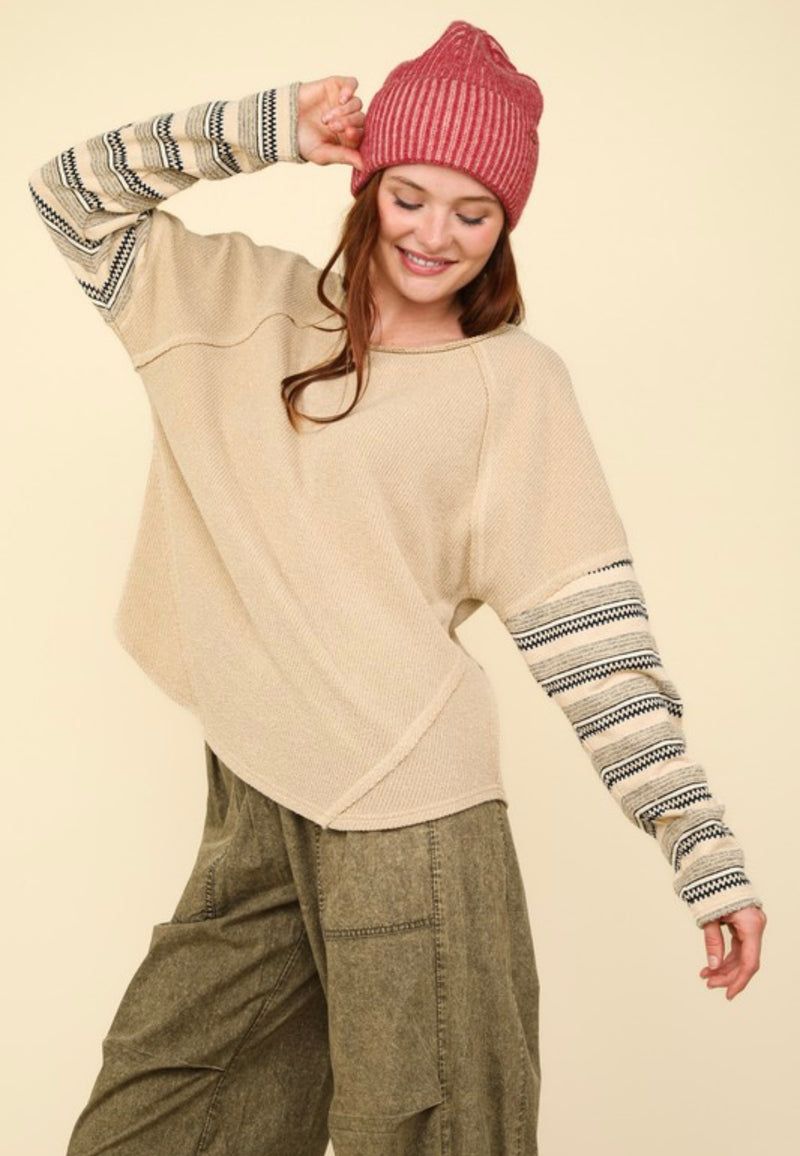 Taupe Small Town Love Stripe Slve Top