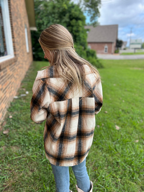 Camel Fall In Love Plaid Shacket