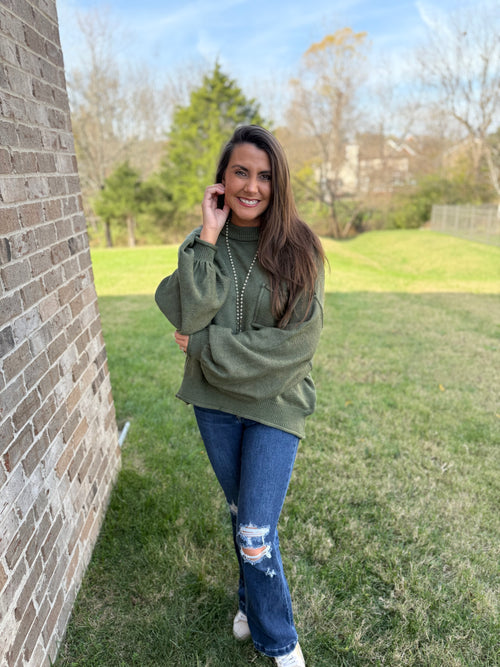 Olive Think Twice Pocket Sweater