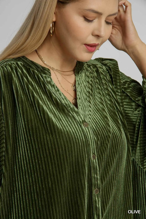 Olive The Story Goes Velvet Button Down Top