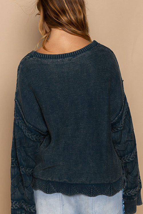 Green Holiday Season Cable Knit Top