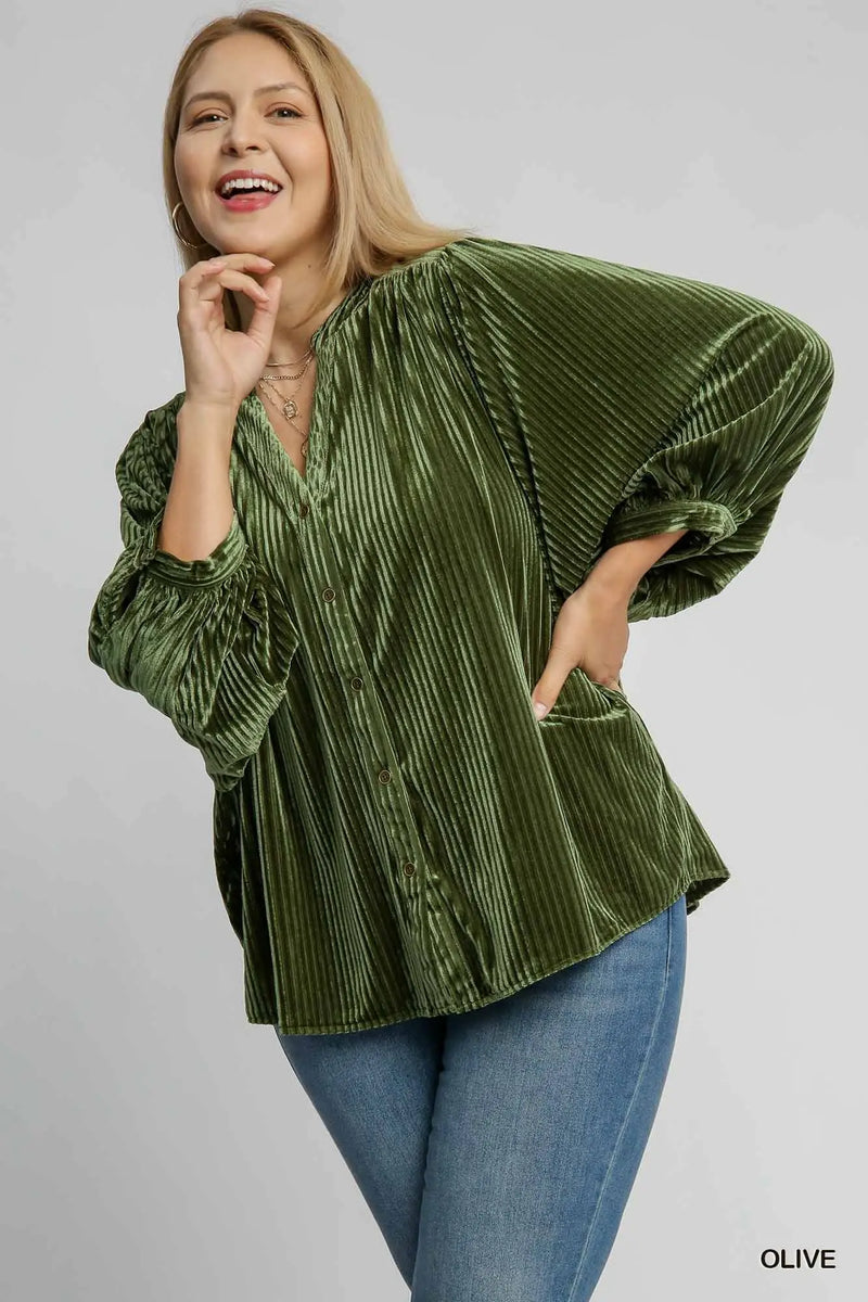 Olive The Story Goes Velvet Button Down Top