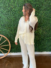 Cream Pleated Two Piece Outfit