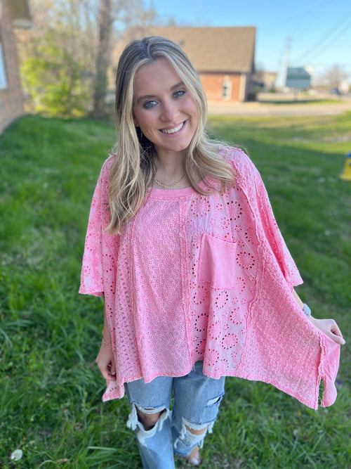 Pink On Tropic Time Oversized Top