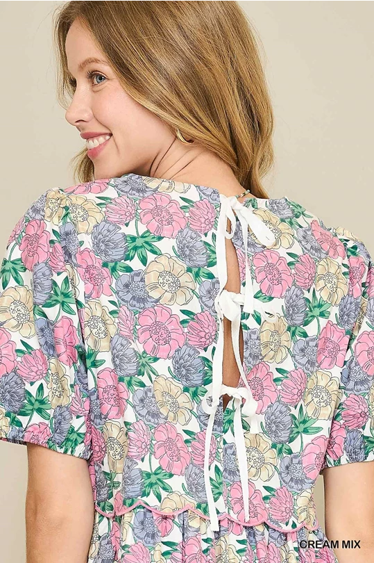 Cream/Blue Time Will Tell Floral Dress