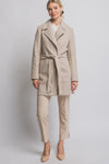 Oatmeal Wrap Coat With Tie & Pockets
