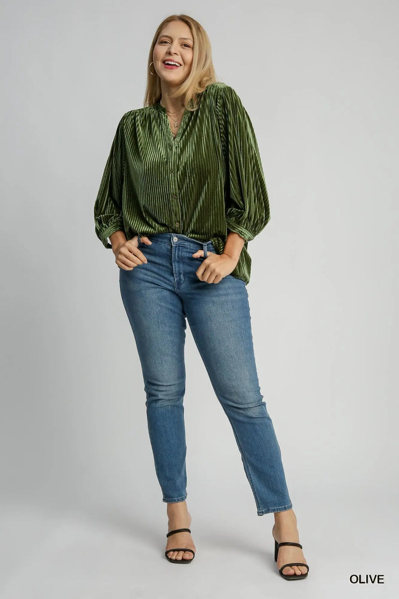 Olive The Story Goes Velvet Button Down Top