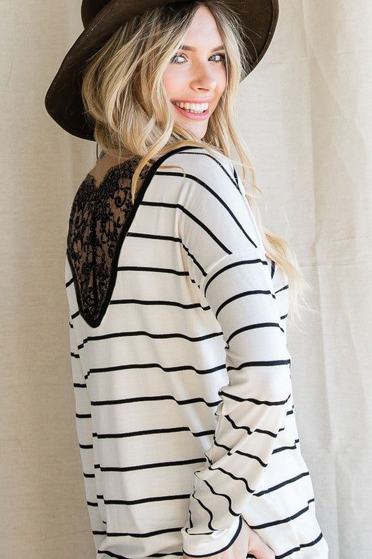 Off White Clever Ways Stripe Lace Back Top