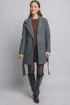 Grey Wrap Coat With Tie & Pockets