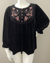 Black Pink Embroidered Velvet Top