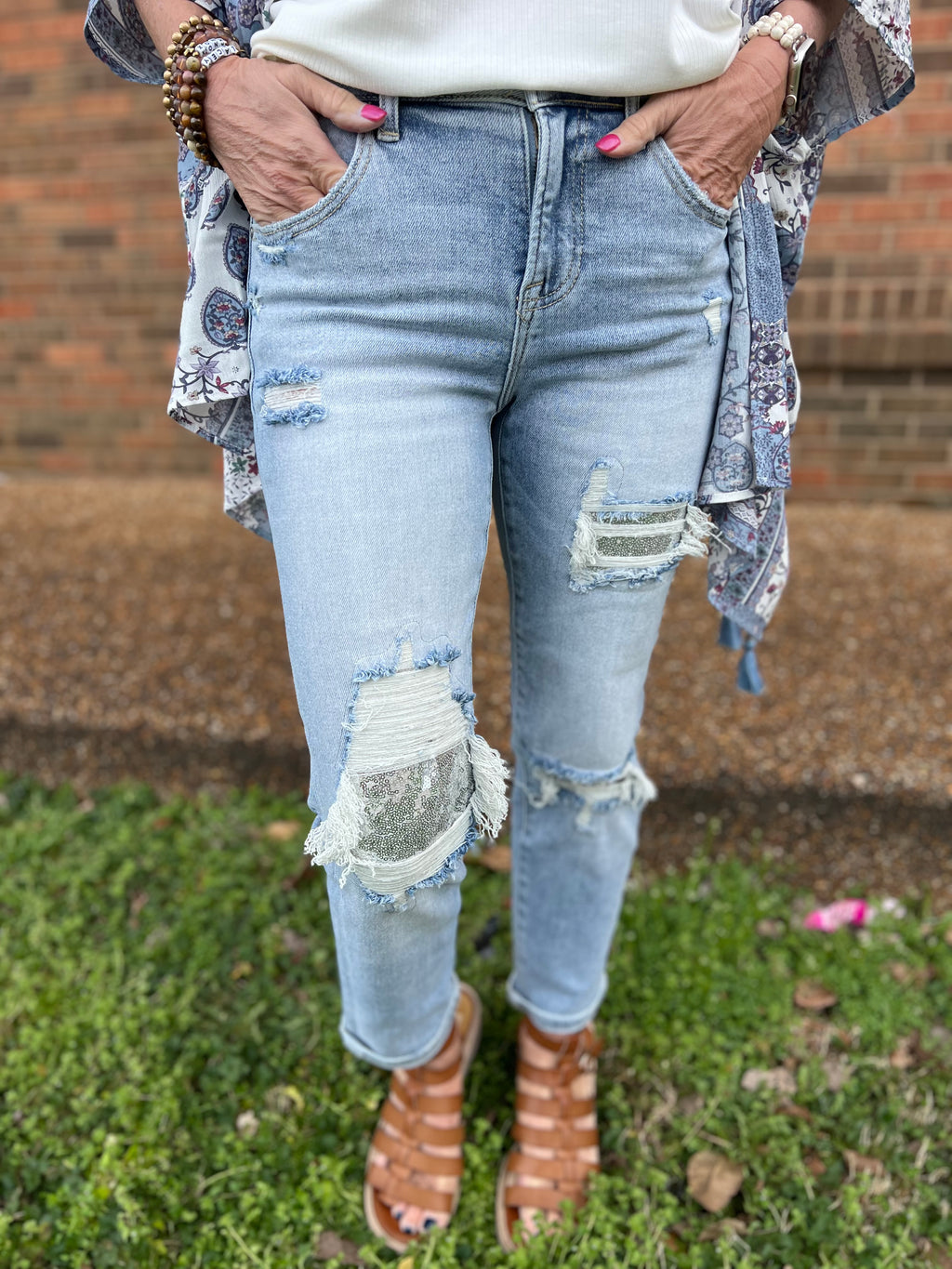 Sequin patch jeans fashion