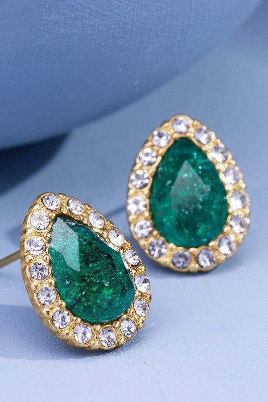 Emerald Cubic Teardrop Studs