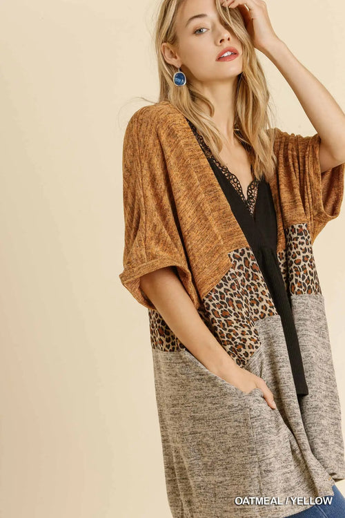 Taupe Colorblock Cardigan W Pockets