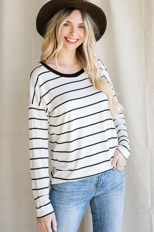 Off White Clever Ways Stripe Lace Back Top