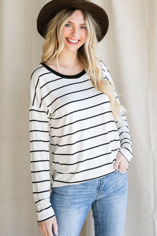 Off White Clever Ways Stripe Lace Back Top