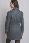 Grey Wrap Coat With Tie & Pockets