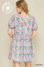 Cream/Blue Time Will Tell Floral Dress