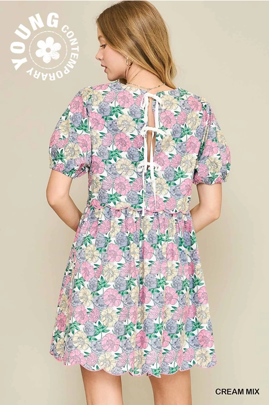 Cream/Blue Time Will Tell Floral Dress