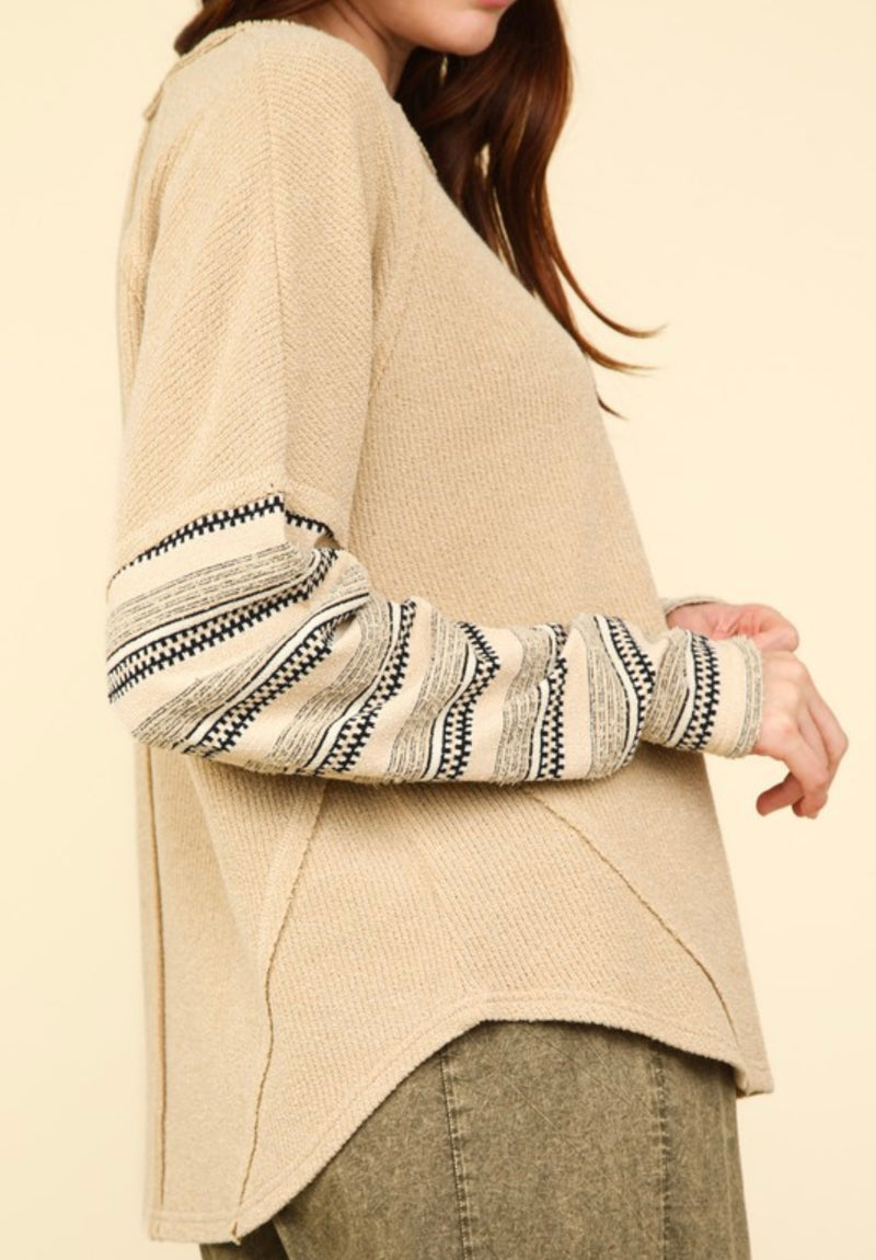 Taupe Small Town Love Stripe Slve Top