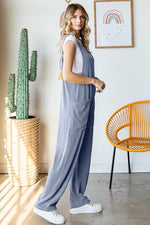 Blue Road Trippin Ribbed Jumpsuit With Adjustable Back
