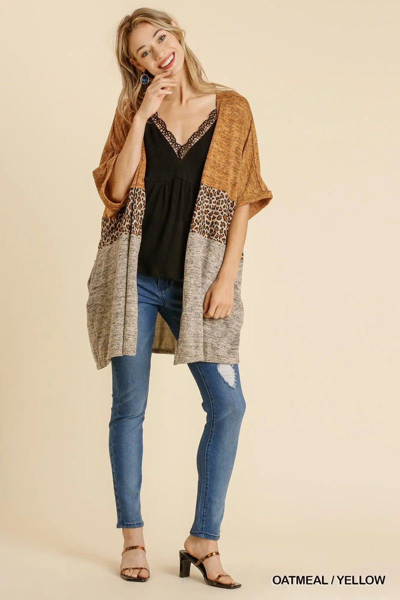 Taupe Colorblock Cardigan W Pockets