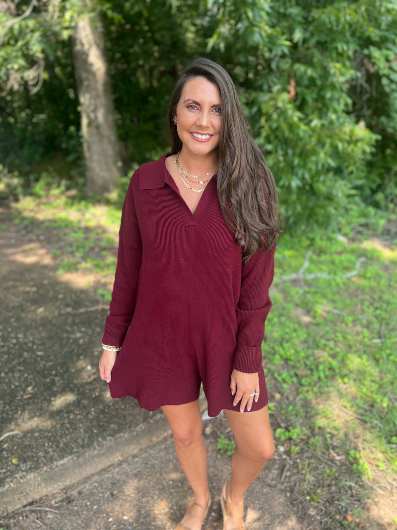 Wine Snuggle Weather Knit Romper