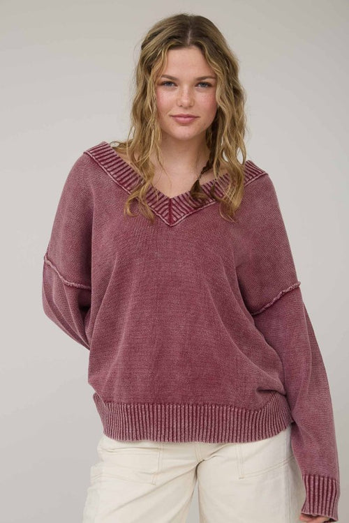 Wine Southern Charm Mineral Wash Sweater