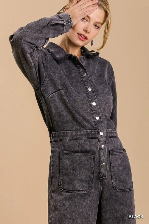 Black Downtown Nights Acid Wash Jumpsuit