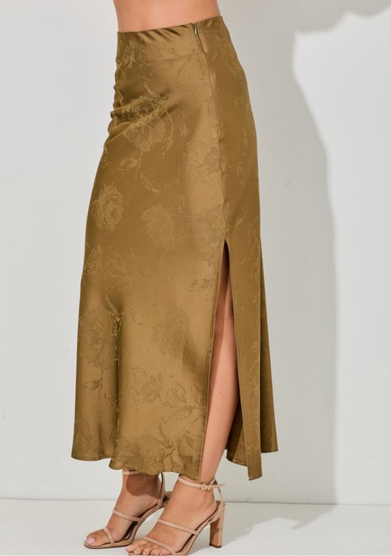 Olive Holiday Fun Satin Maxi Skirt