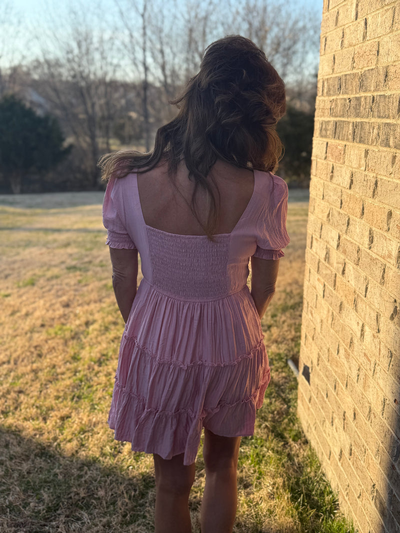 Pink Without A Trace Sq Neck Midi Dress